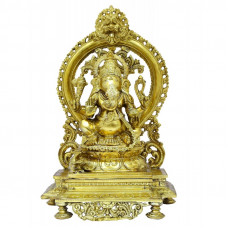 कांस्यलोहः गणेशविग्रहः (पीठप्रभावलीसहितम्) [Lord Ganesha Bronze Idol with Beautiful Peetha Prabhavali]